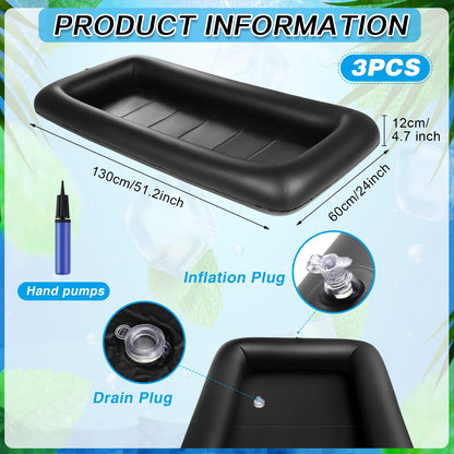 Leitee 3 Pcs Inflatable Serving Bar 52 x 24 x 5'' Ice Buffet Serving Tray Drink Cooler with Drain Plug Inflatable Pool Bar for Party Food Drink Holders with a Hand Pump(Black)