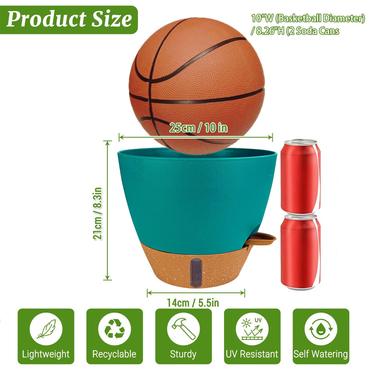 Fielda 2 Pack 10 inch Plant Pots, Plastic Self Watering Planters with Drainage Holes, Deep Reservoir, Water Level Indicator, Modern Decorative Flower Pots for Indoor Outdoor Plants (Turquoise)