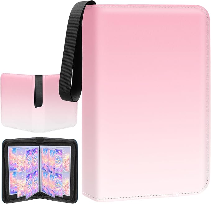 Card Binder 4 Pocket, 400 Pockets Card Holder Compatible with Game Cards Gift for Girls, Trading Card Binder Album Case Book Storage CCG, MTG, Baseball, Football, Sports - Small,Pink White