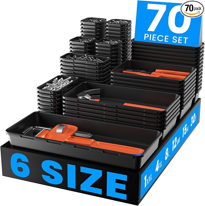 A-LuGei 【70PCS & 6Sizes】 Clear Drawer Organizer,【Hold 277 Items】 Makeup Organizer, Bathroom Organizers and Storage, Organization and Storage, Organizer Bins for Office Vanity Kitchen Tool Trays