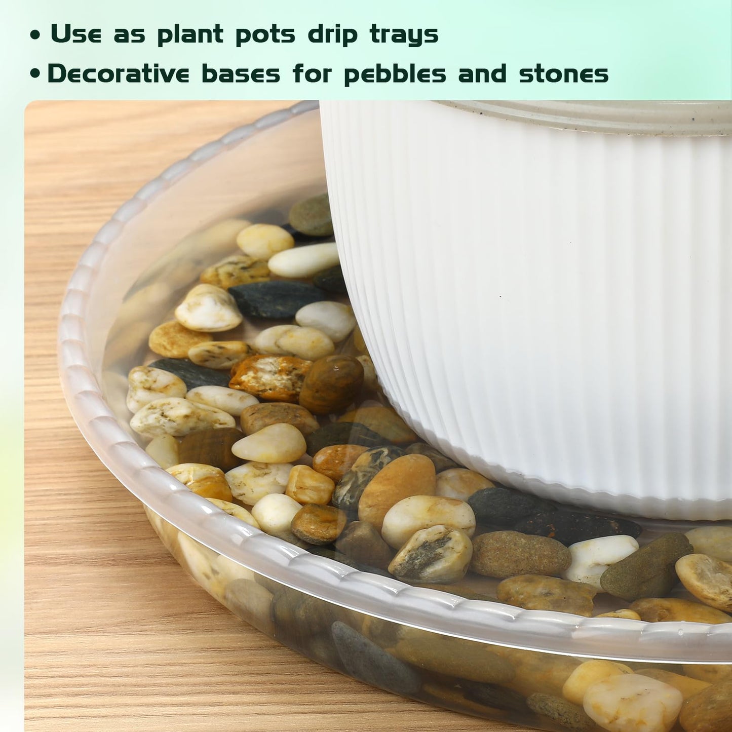 WTXHOP 5 Pack 11 Inch Clear Plant Saucers, 5 7 9 11 13 15 Inch Plastic Plant Trays for Flower Pots Plant Drip Water Catcher Tray Indoors Outdoor (11 Inch)