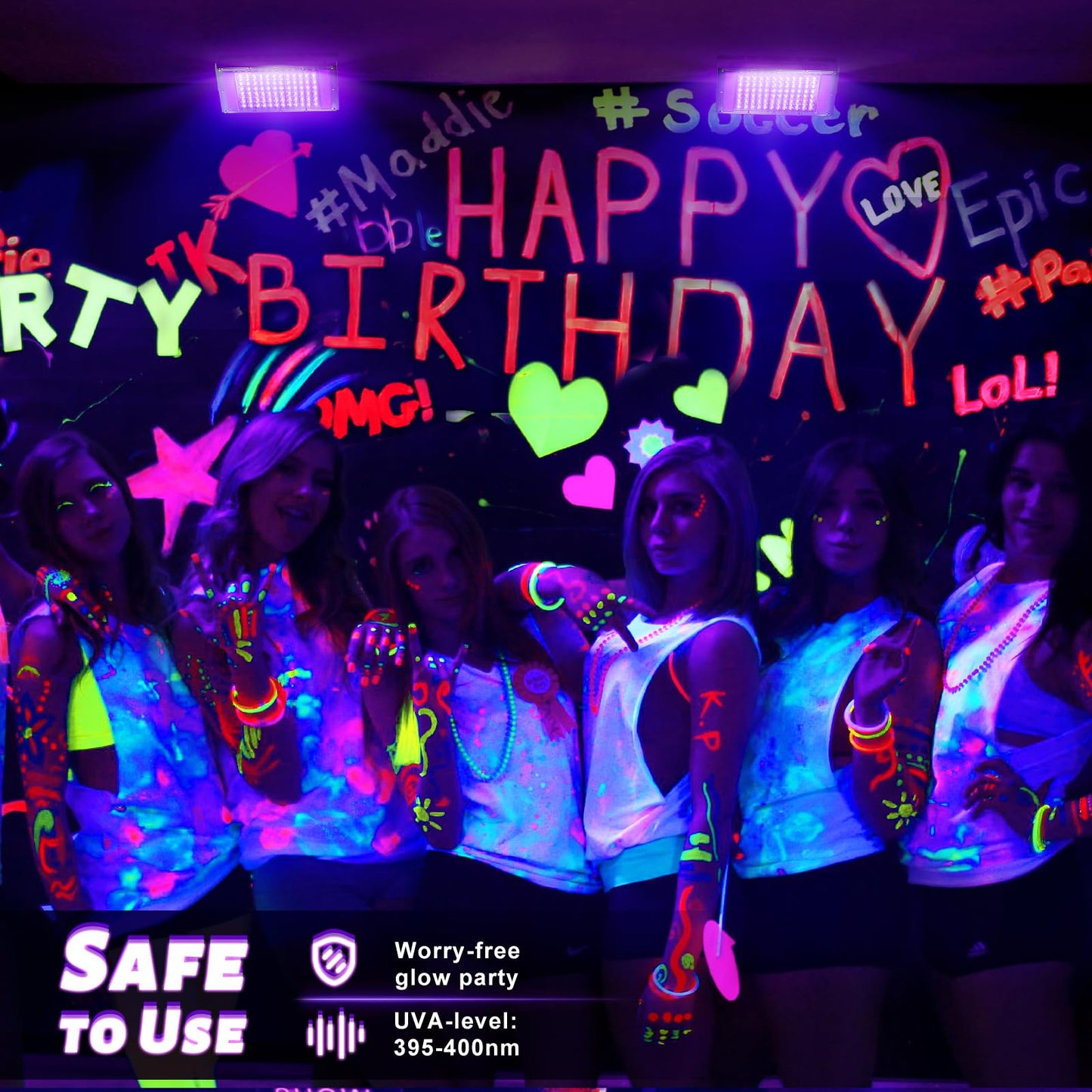 100W LED Black Light, Powerful UV Spotlight, IP66, 395nm UV Lamp for Christmas, Halloween Glow Party (1 Pack)
