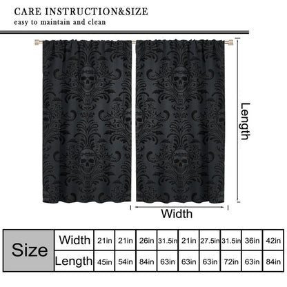 Halloween Curtains for Living Room,Skull Spooky Moody Skeleton Gothic Treatments Drapes for Bedroom Indoor Outdoor Event Party Decor 42" W X 45" L
