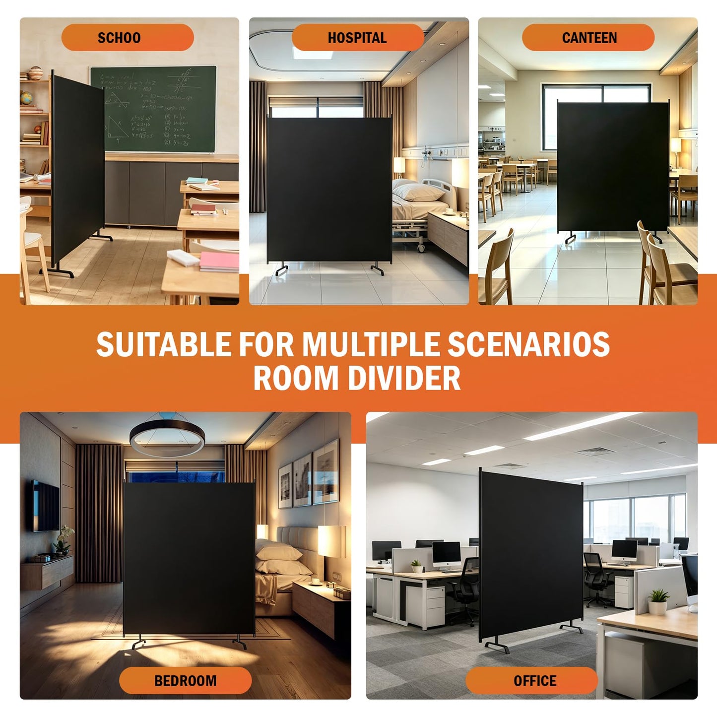 Room Divider Panel, 100% Blackout Privacy Screens with Wider Feet, 5Ft x 6FT Portable Room Partition for Room Separator, Room Divider Screen Partition Room Dividers Freestanding