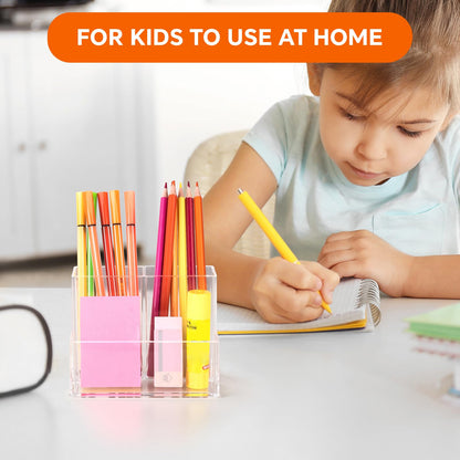 Banafich 2 Packs Pen Holder for Desk, Clear Acrylic Pencil Holder for Desk, Marker Holder with 3 Compartments, Pencil Organizer for Home, Office, Classroom, Bathroom