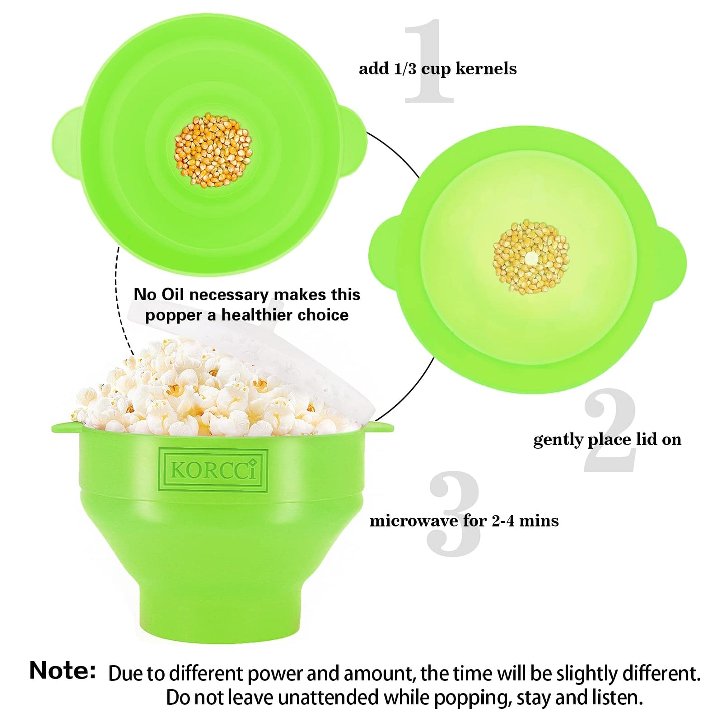 The Original Korcci Microwaveable Silicone Popcorn Popper, Microwave Popcorn Popper, Collapsible Microwave Popcorn Maker Bowl, No Oil Required, Use In Microwave, Dishwasher Safe (Blue)