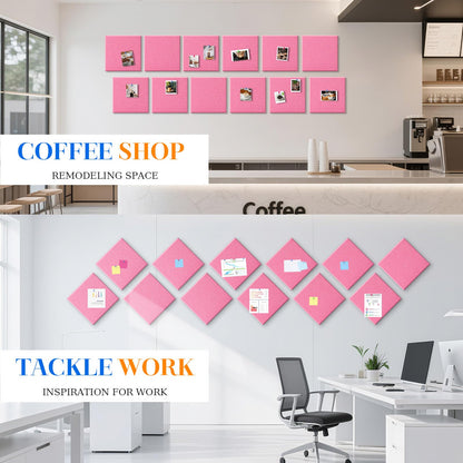 DOLLAR BOSS Large Cork Board for Wall 48" x 36" x 0.5" Pink Bulletin Board 12 Packs Corkboard Tiles Self Adhesive Felt Wall Tiles for Office Home School, Pink