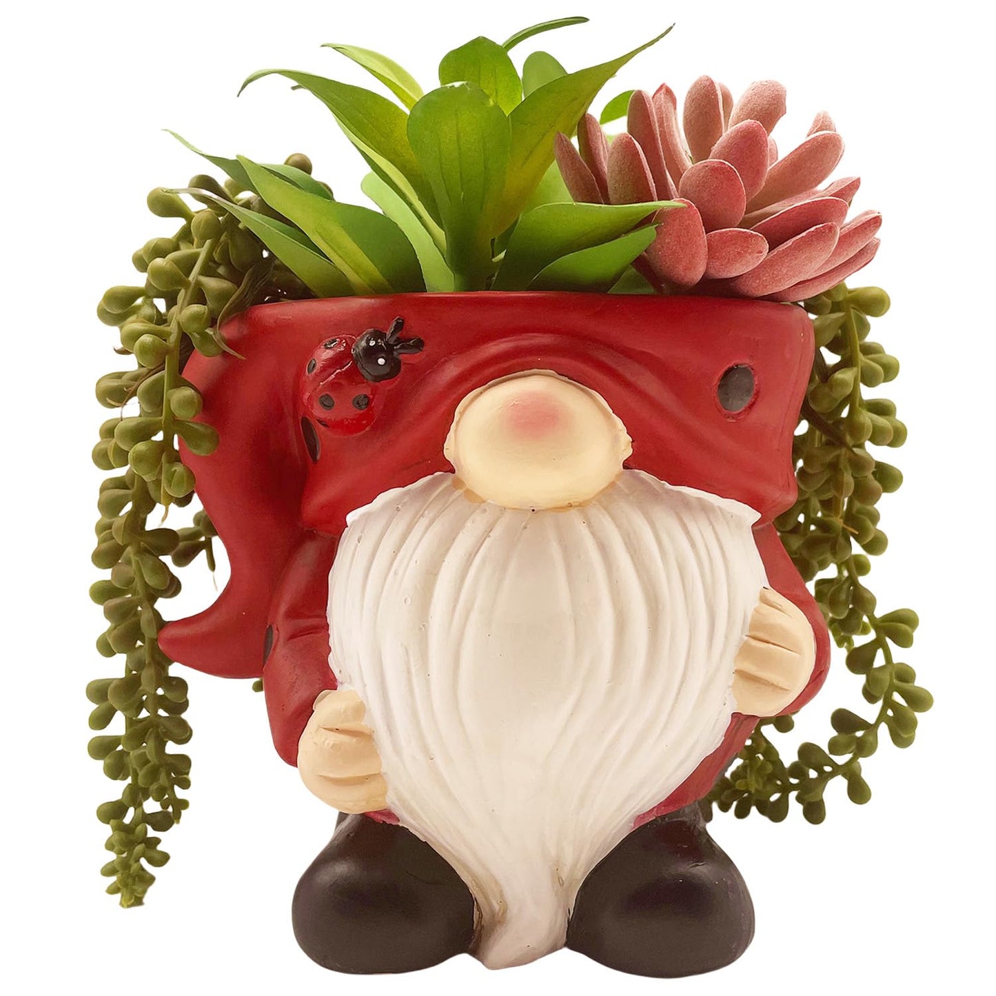 Unique Gnome Planter Pot, Cute Ceramic Gnome Flower Succulent Pot for Indoor Outdoor Plants Home Garden Spring Summer Christmas Decoration (Red)