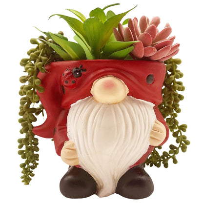 Unique Gnome Planter Pot, Cute Ceramic Gnome Flower Succulent Pot for Indoor Outdoor Plants Home Garden Spring Summer Christmas Decoration (Red)