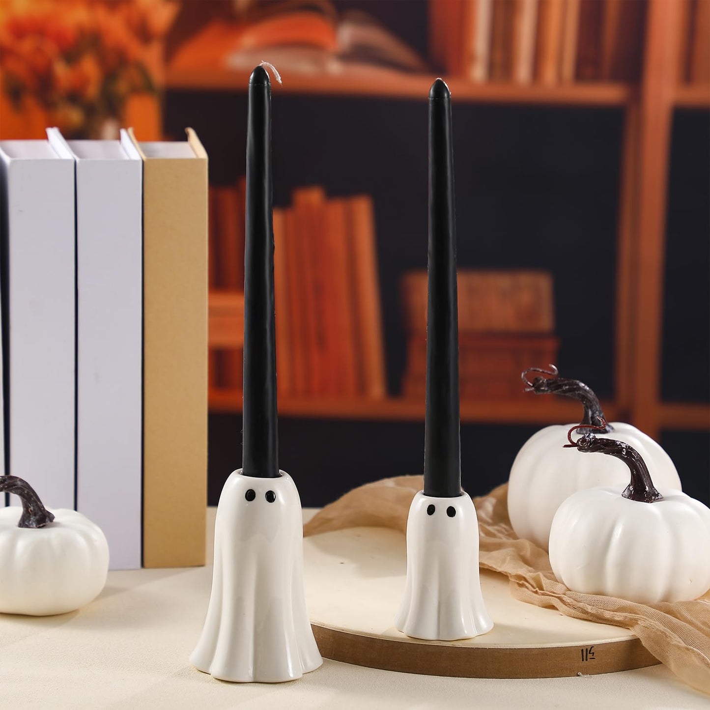 Reallnaive 2 Pcs Halloween Ghost Candlestick Holders Cute Ghost Shape Candle Stick Holders Ceramic Taper Candleholder for Holiday Wedding Party Home Decorative Table Centerpiece Not Included Candle