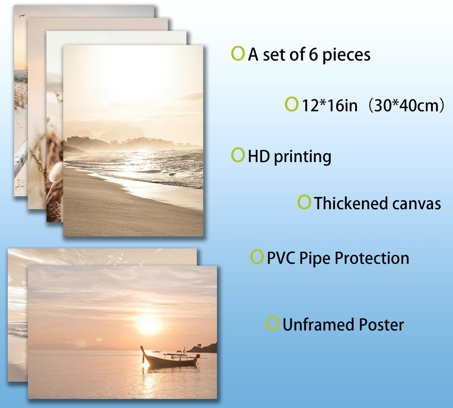 Beach Wall Art Boho Coastal Wall Decor, Neutral Beige Ocean Beach Pictures Wall Art, Set of 6 Minimalist Nature Grass Prints for Bedroom Bathroom Living Room, Unframed Canvas Posters 12x16in
