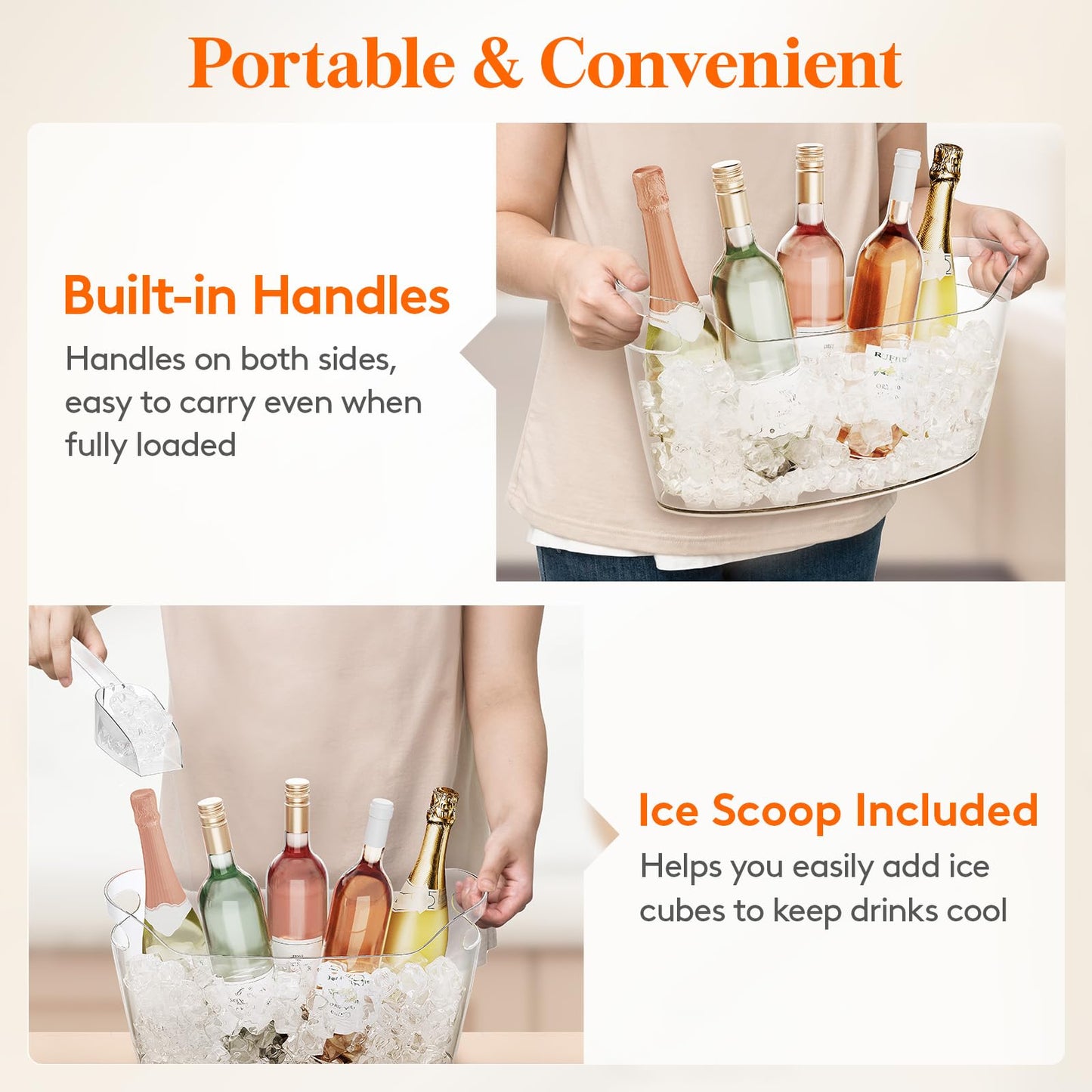 Lifewit 6.5L Ice Bucket for Parties 2 Pcs, Large Beverage Tub with Scoop, Drink Cooler for Dirty Soda Bar, Portable Champagne/Wine/Beer/Juice Table Chiller for Outdoor Bar & Mimosa Bar Supplies