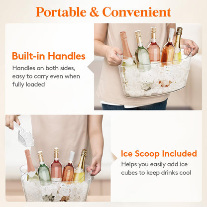 Lifewit 6.5L Ice Bucket for Parties 2 Pcs, Large Beverage Tub with Scoop, Drink Cooler for Dirty Soda Bar, Portable Champagne/Wine/Beer/Juice Table Chiller for Outdoor Bar & Mimosa Bar Supplies