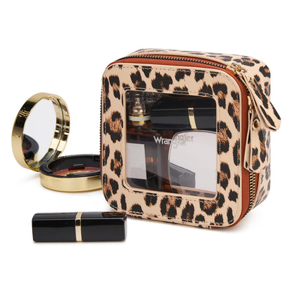 Montana West X Wrangler Clear Makeup Bag Travel Cosmetic Bag Portable Make Up Toiletry Organizer for Women Leopard