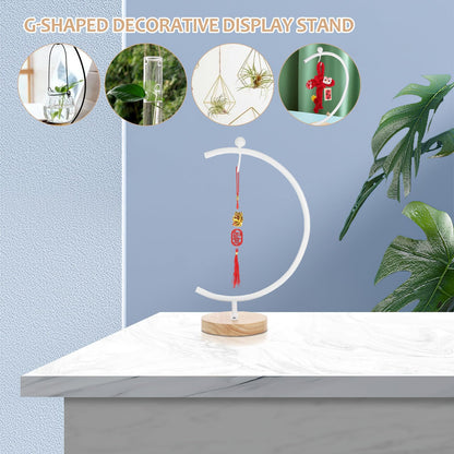 ERINGOGO G-shaped Hanging Ornament Display Stand with Wooden Base Metal Hook Rack for 12-20cm Glass Ball Terrariums Indoor Air Plant Holder Home Decor