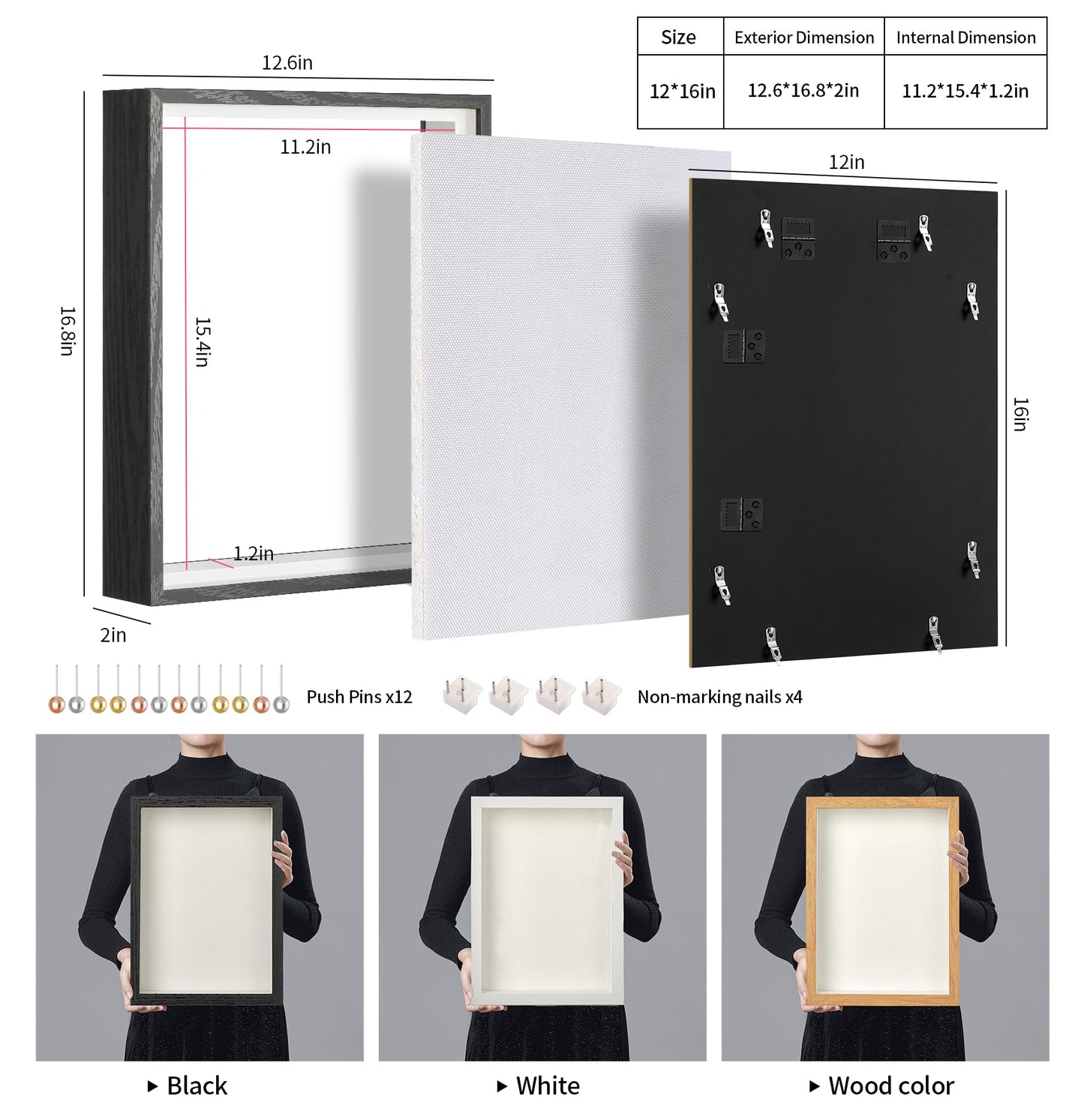 MUXIUNT 12x16 Shadow Box Picture Frame Display Case with Soft Linen Back-Thickened Panel,Large Black Deep Shadow Box Frame 12x16 for Jersey Graduation Items Flower Craft Memorial Gifts