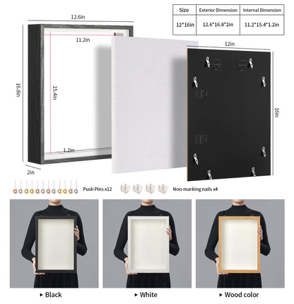 MUXIUNT 12x16 Shadow Box Picture Frame Display Case with Soft Linen Back-Thickened Panel,Large Black Deep Shadow Box Frame 12x16 for Jersey Graduation Items Flower Craft Memorial Gifts