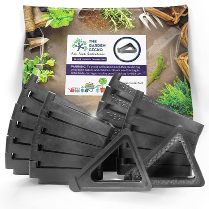 The Garden Gecko Pot feet for Outdoor Plant pots and Flowers, Solid Rubber risers with a Custom Non-Slip Surface Grip | 24 Triangle Hollow Pot-Toe Pcs