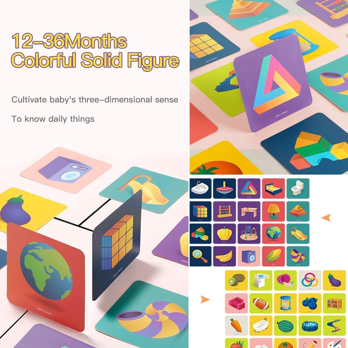 beiens High Contrast Baby Flashcard, 80 Pcs 160 Page Black White Colorful Visual Stimulation Learning Activity Card for Babies Ages 0-3-6-12-36 Months, 5.5'' x 5.5'' Newborn Infants Toys Gift