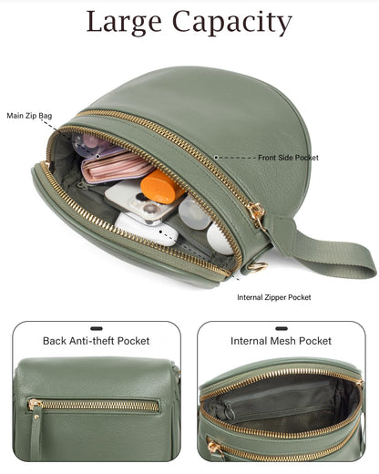 Valentoria Fashionable Womens Leather Waist Bag Crossbody Bag Detachable Wallet Adjustable Shoulder Strap (Bean Green)