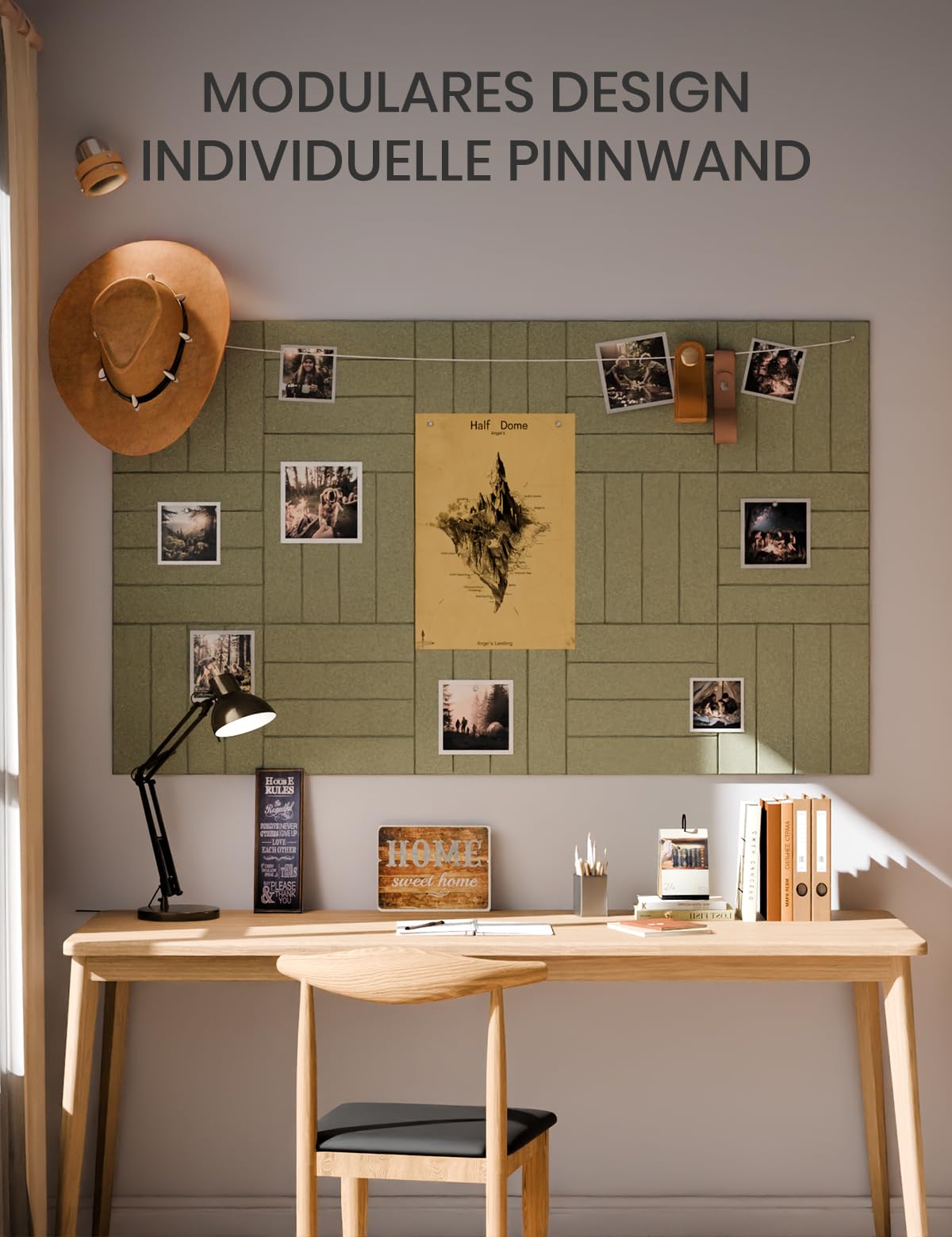 Bumusty Large Cork Board Alternative-36 x 24" Felt Bulletin Board Tiles, with 30 Pushpins, 40 Adhesive Tabs, Bold-Stripe 6-Pack, Cork Boards for Office Push Pin Board Felt Board-Olive Green