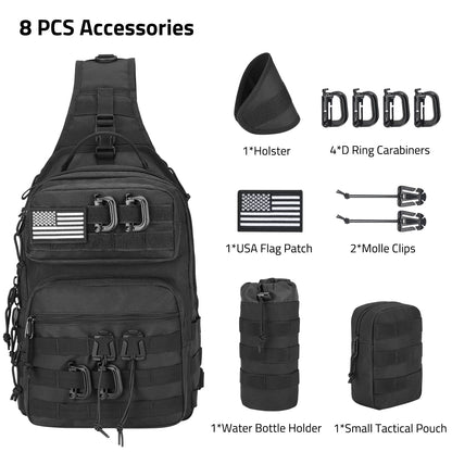 CVLIFE Tactical Sling Bag Backpack for Men Military Shoulder Sling Bag Molle Detachable Tactical Bag with Bottle Holder Hidden Pocket Daily Day Pack Work Bag for EDC Hiking, Black