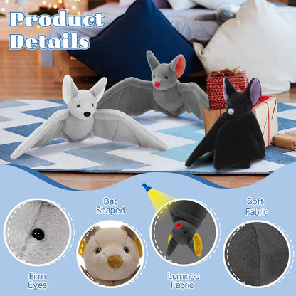 Tezituor 4 Pcs Large Bat Stuffed Animals Set, 22 Inch Realistic Big Stuffed Bat Plush Grow in the Dark for Party Decoration, Cute Bat Plush Bulk for Boys Girls