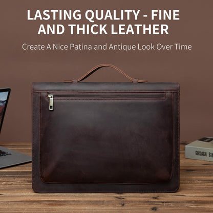 YIWEN Personalized Leather Portfolio with Handle – Zippered Front Pocket, Writing Pad Clip, Letter Size Notepad Holder, Professional Business Padfolio for Men Women (Dark Brown, Crazy Horse Leather)