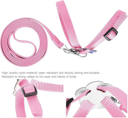 Bird Harness and Leash, 120cm Pet Parrots Adjustable Nylon Anti‑Bite Training Rope for Outdoor Flying Parrot Harness Leash Training Supplies for Parrots Alexandrine, Scarlet, Keck, Mini Macaw(Pink)