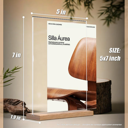 obivioo 5×7 inch acrylic sign holder with polished and waxed wood base, Easy set table top display stand for QR code/paper/photo(6pack)