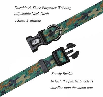 Dog Collar Leash Set, Camouflage Pattern, Polyester Material, Adjustable Collar and 5ft Matching Leash, for Large Dogs.(L, Green Camo)