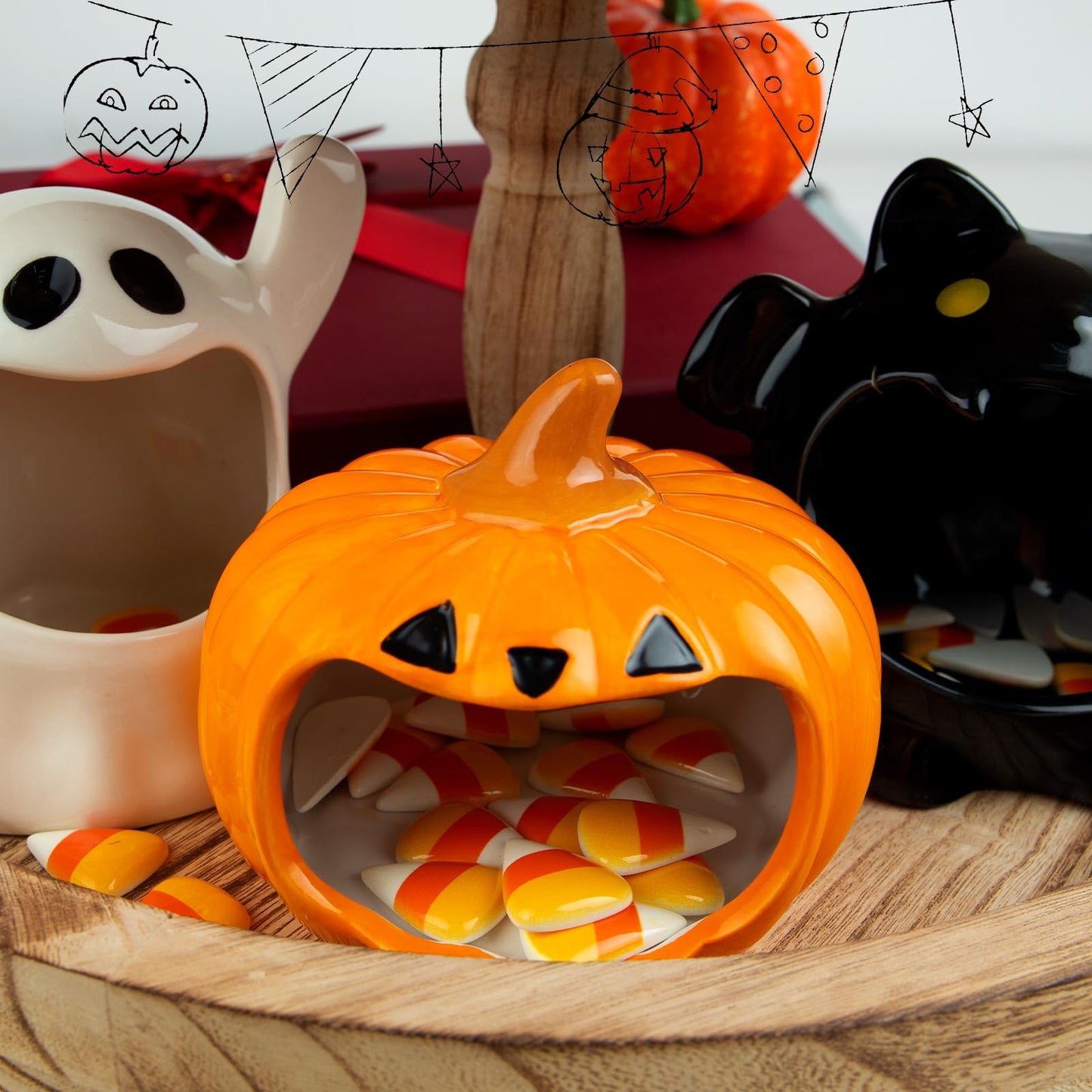 EYNDYN Halloween Pumpkin Candy Bowl Cute Candy Bowl Holiday Tired Tray Decor for Trick or Treat Party Decoration Supplies Gift Halloween Fall Thanksgiving Home Decor