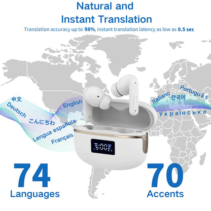 Real Time Ai Language Translator Earbuds, Seamless 144 Language Translation with App Support for iOS and Android, Bluetooth 5.3 Connectivity - Audio Translator (White)