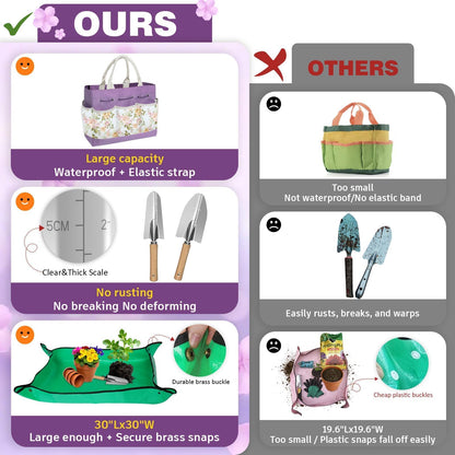 22Pcs Gardening Tools Set for Women Heavy Duty Garden Hand Tool Kit,Birthday Gifts for Mom Wife Grandma Beginner Gardening Accessories with Large Tote Bag/Shovel/Repotting Mat/Plant Labels/Gloves