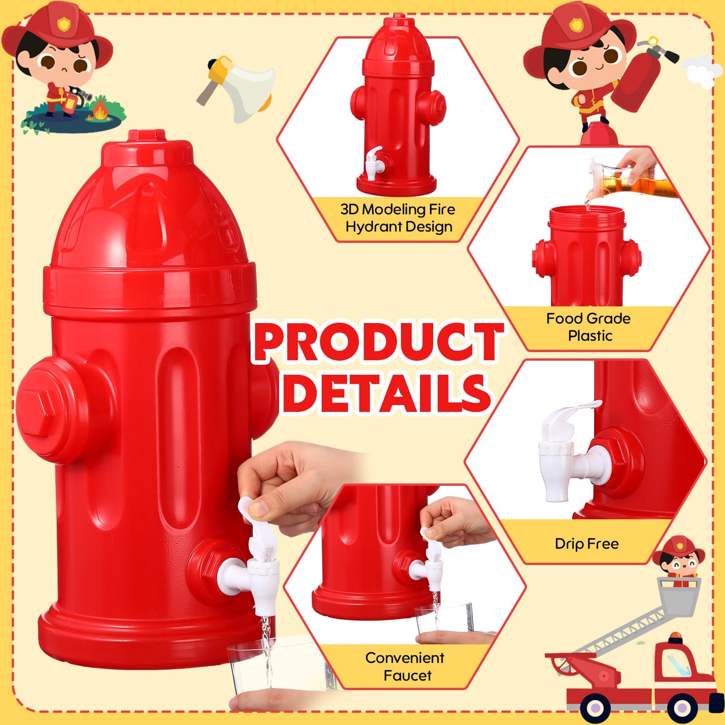 Liliful 1.5 Gallon Drink Dispenser Firefighter Racing Birthday Party Beverage Dispenser Plastic Dog Paw Party Supplies for Kids Fighter Theme Decorations (Fire Hydrant)