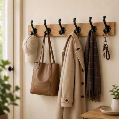 Sprinello 6 Pack Coat Hooks Wall Mount, Heavy Duty Wall Hooks for Hanging Coats, Towel, Hat and Robe, Black Metal Wall Hooks for Bathroom, Entryway, Bedroom