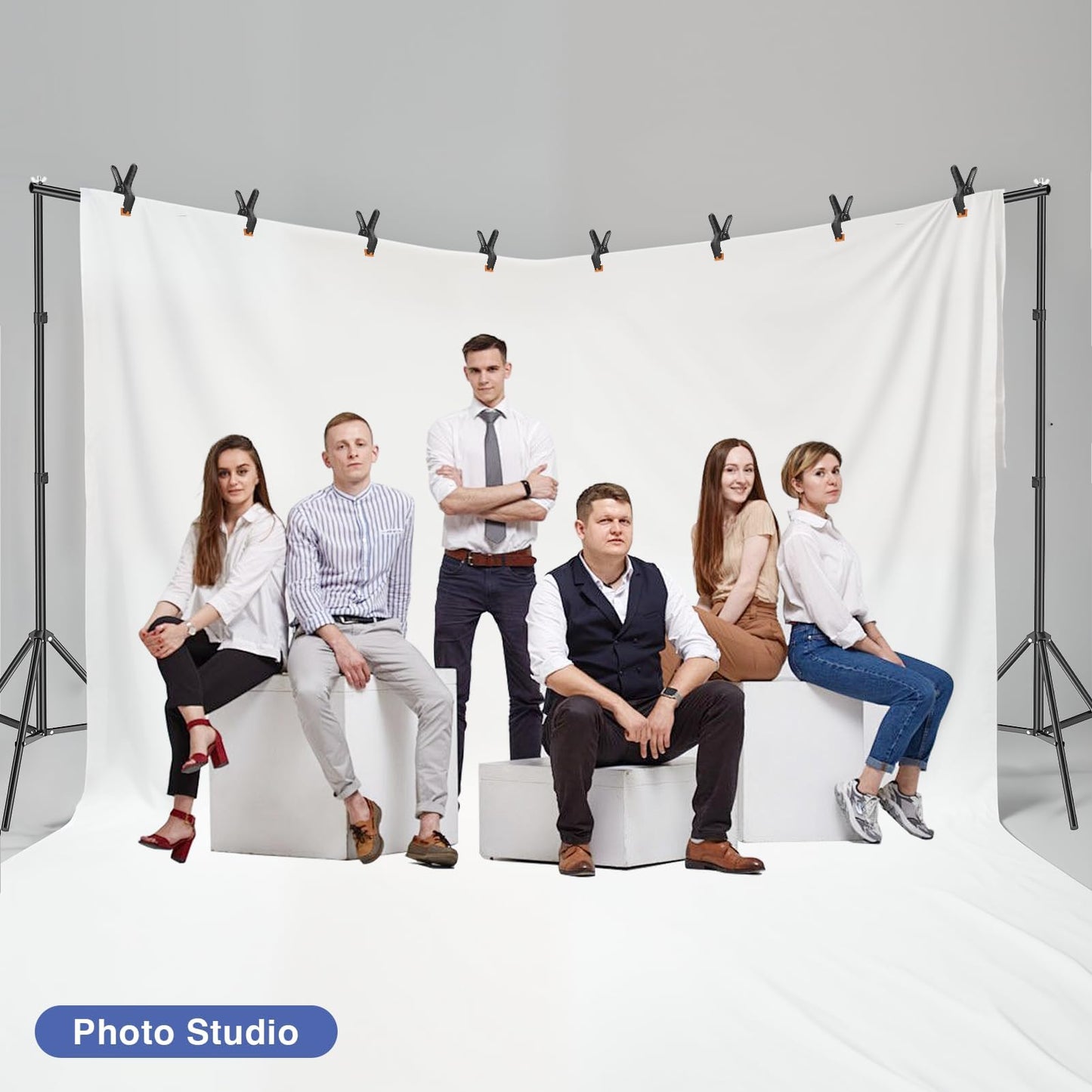 EMART Backdrop Stand, 20x7ft(WxH) Large Adjustable Background Support System with 308° Angle Rotatable Connector, 8 Clamps, 3 Sandbags and Carry Bag for Parties, Wedding, Photography Studio