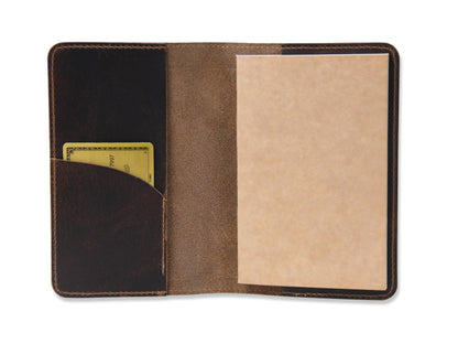 Rustique Leather Field Notes Cover Collection - Refillable Travel Journal & Notebook Organizer with Card Slots - Handmade Full Grain Leather (Curved Pocket Set - Smoky Bourbon)