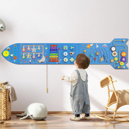 nigwet Rocket Activity Wall Busy Board Panels - Sensory Wall Panel for Kids, Montessori Toddler Wall Activity Board, Wall Toys for Toddlers 3, Activity Cube, Wooden Boards, Blue