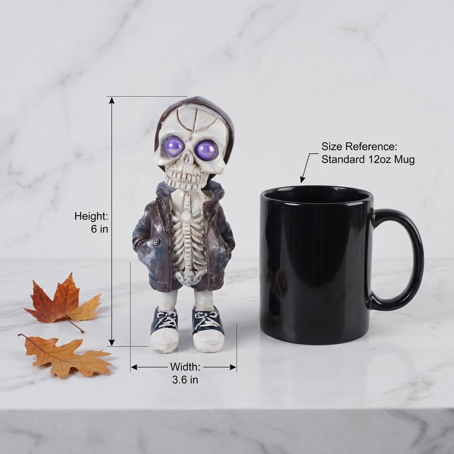 Brizoria Skeleton Decorations Skull Figurine in Hoodie with Purple Eyes Resin Gothic Tabletop Decor Small Skeleton Figure for Halloween Shelf Desk Skull Home Decor Display