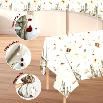 DYLZB 3PCS Magical Tablecloth,Disposable Wizard School Plastic Table Cover for Birthday Party, Halloween Witch Party Decor(54 x 108 Inches)