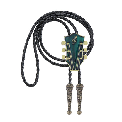 GelConnie Mens Bolo Tie Vintage Western Cowboy Guitar Bolo Tie Necklace PU Leather Necktie Party Wedding Costume Accessory