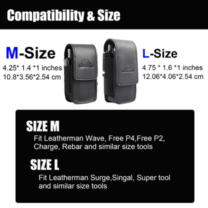 Topstache Leather Multitool Sheath - Multitool Holster for Belt - Pocket Organizer for Work - Multi Tool Holder for Leatherman, Gerber, SOG - Magnetic Closure EDC Belt Pouch, M, Black