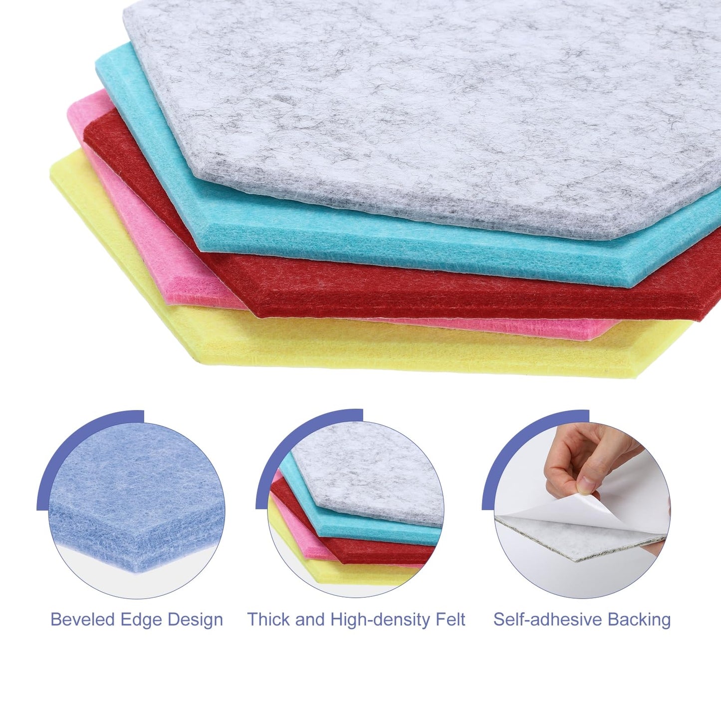 PATIKIL Felt Bulletin Board, 12"x10", 6 Packs Self Adhesive Hexagon Felt Tiles for Sound Proofing Wall Panels for Home Office Recording Studio,Game Room, Light Navy Blue