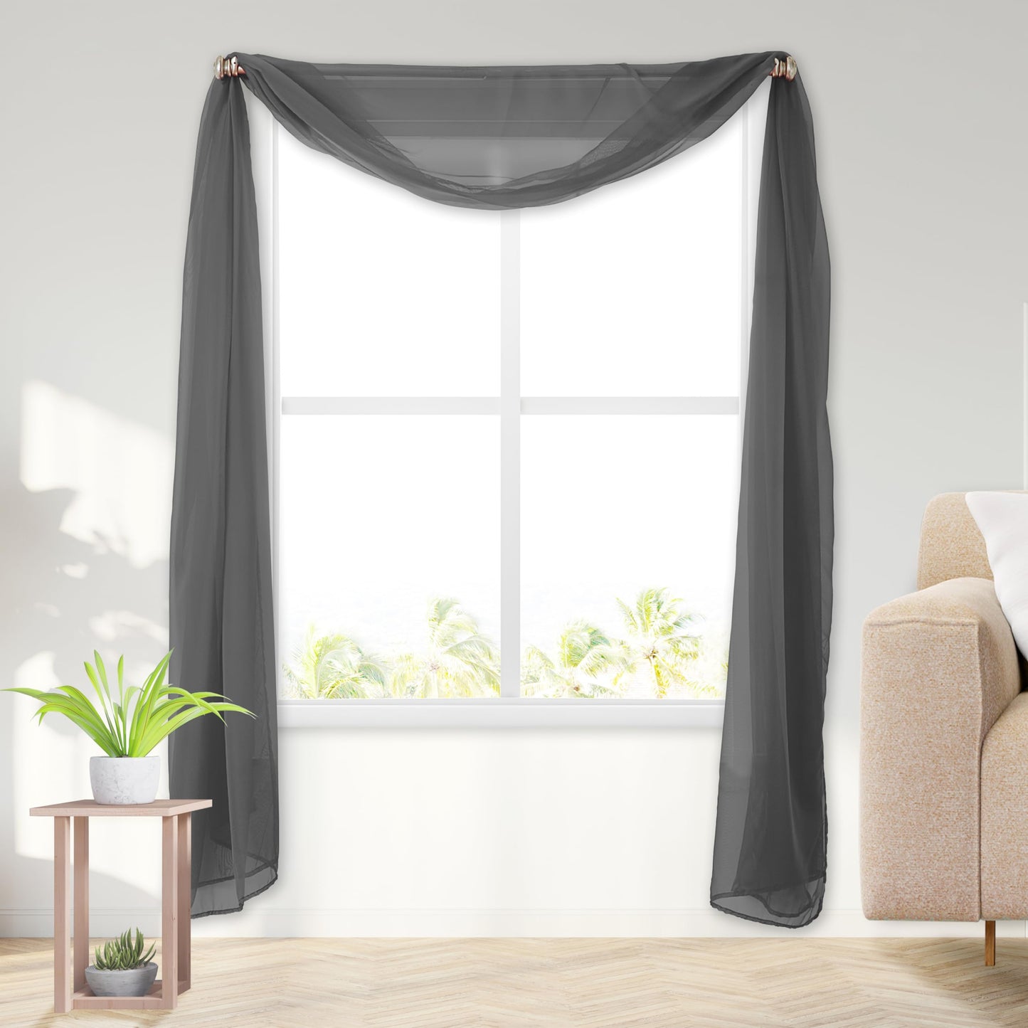 Elegant Comfort Lightweight Sheer Voile Window Scarf Valance - 216 Inch Long - 1 Panel Sheer Curtain for Living Room, Event Decor, Bedroom, (1 Piece) 55" X 216'' Long, Gray