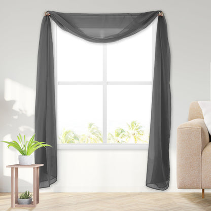 Elegant Comfort Lightweight Sheer Voile Window Scarf Valance - 216 Inch Long - 1 Panel Sheer Curtain for Living Room, Event Decor, Bedroom, (1 Piece) 55" X 216'' Long, Gray