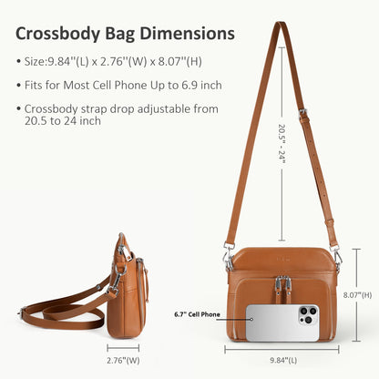 befen Genuine Leather Small Crossbody Purses for Women Shoulder Bags Cross Body Purse with Built in RFID Wallet Cognac Brown