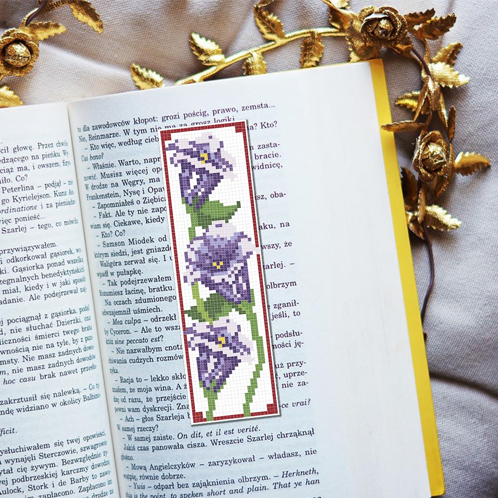 FREEBLOSS 6 Set Bookmark Cross Stitch Kits Stitch Bookmark Cross Stitch Kits with Instructions 6 Flowers Pattern Embroidery Kit for Beginners Bookmark Making Kit for Gift