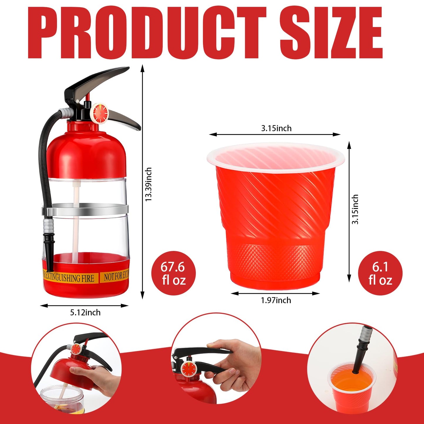Potchen 2l/70oz Liquor Drink Dispensers Fire Extinguisher with 12 Cups Firefighter Firetruck Party Supplies Anything But a Cup Party Decoration Beverage Alcohol Dispenser Pump Gifts for Man Father Day