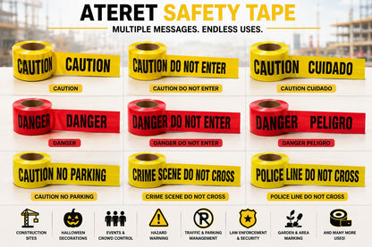 ATERET Crime Scene Do Not Cross Tape 2 Pack 3 inch x 1000 feet, Hazard Safety Tape, Construction Tape for Danger/Hazardous Area, Ideal Use for Halloween Decorations, Party, Work-Site